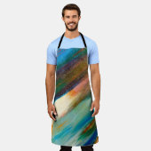 t上数々のの色の長い斜めの水の色のストローク エプロン (着用した状態)