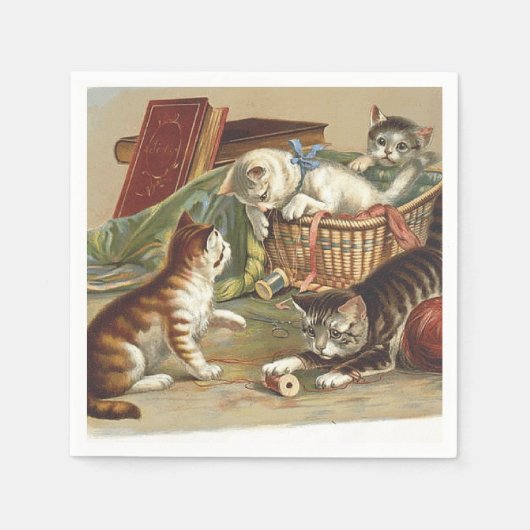 T型の好奇心の強い猫 スタンダードカクテルナプキン (正面)