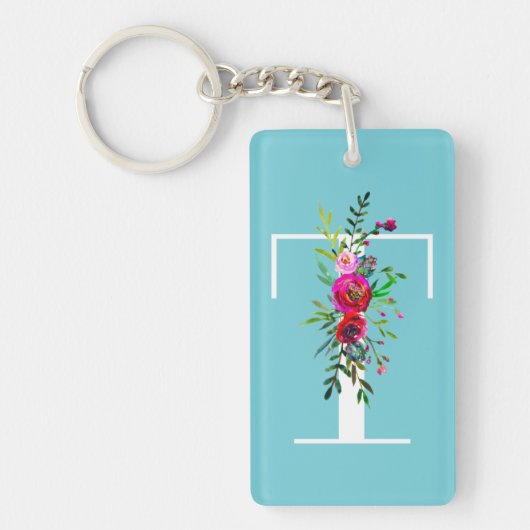 T字イニシャルモノグラムフローラカスタムカラー キーホルダー (正面)