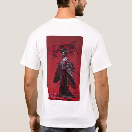 T日本のシャ伝統的ツ姿のアニメ少女 Tシャツ (裏面)