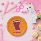 T骨のステーキ肉蛋白質はビーフの脂肪骨を焼きました ペーパープレート (パーティー)