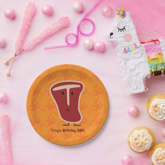 T骨のステーキ肉蛋白質はビーフの脂肪骨を焼きました ペーパープレート (パーティー)