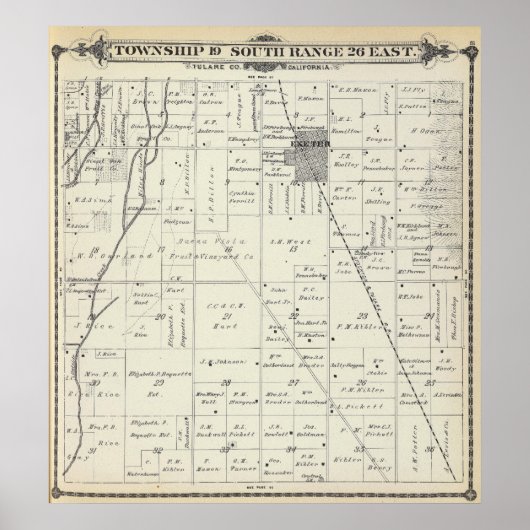 T19S R26E Tulare County Section Map ポスター (正面)