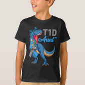 T1dおばさん1型糖尿病認識度月型恐竜 Tシャツ (正面)