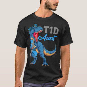 T1Dおばさん1型糖尿病認識度月型恐竜 Tシャツ
