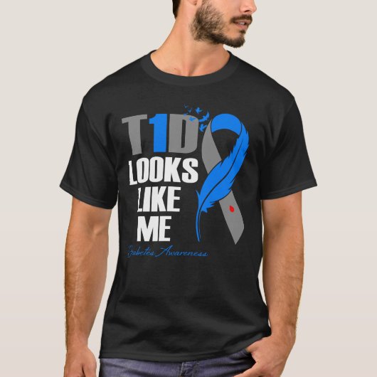 T1Dは私が糖尿病の戦士の羽をサポートするように見える Tシャツ (正面)