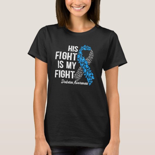 T1dアパレル彼の戦いは私の戦いタイプ1糖尿病 Tシャツ (正面)