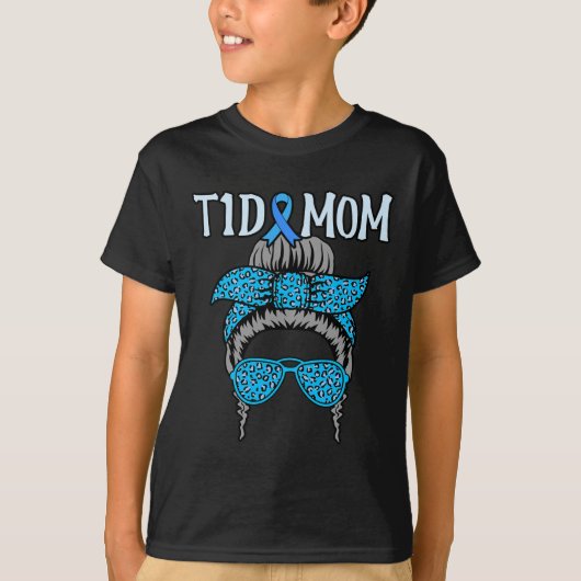 T1dママ 糖尿病啓発 糖尿病 ブルーリボン グラフィック tシャツ (正面)