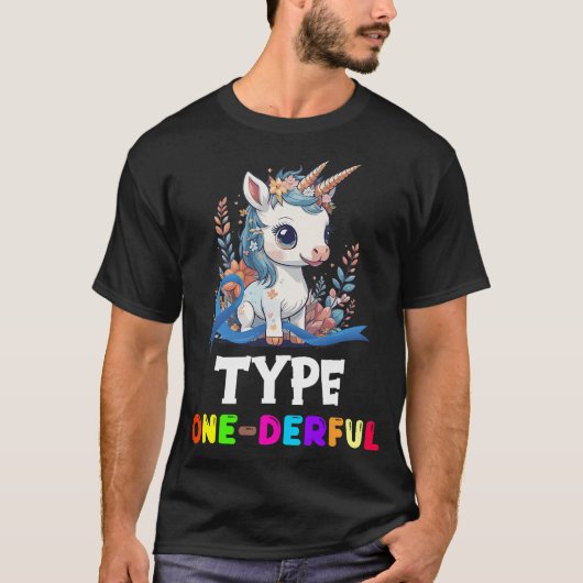 T1D型ユニコーン1型おもしろい糖尿病 Tシャツ (正面)