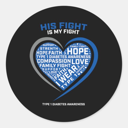 T1d彼の戦いは私の戦い1型若年糖尿病 ラウンドシール (正面)