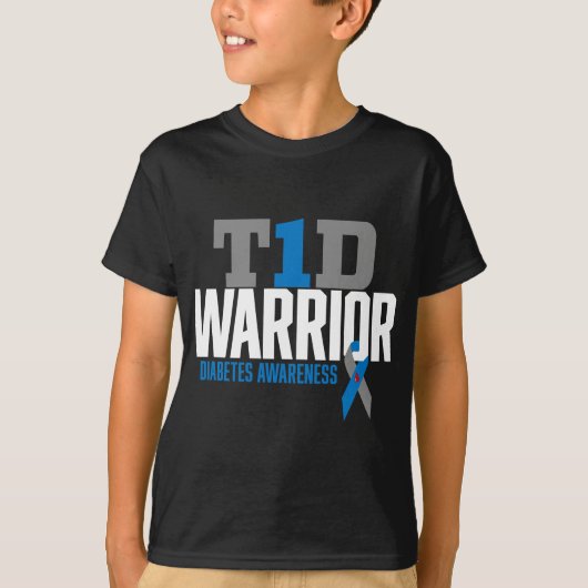 T1D戦士1型糖尿病認識度糖尿病 Tシャツ (正面)