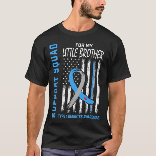 T1d認識度フラッグLittle Brotherタイプ1糖尿病 Tシャツ (正面)