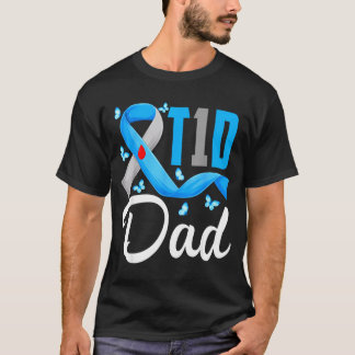 T1d パパ 1型糖尿病 アウェアネス ブルー グレー リボン tシャツ