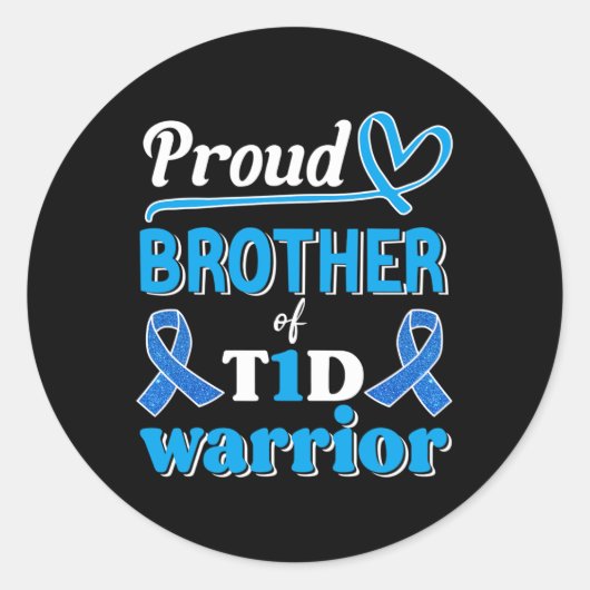 T1d Proud Brother Diabetes Awareness Blue Ribbon  ラウンドシール (正面)