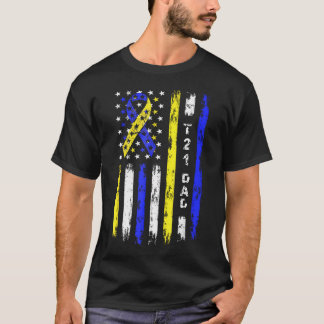 T21 ダッド アメリカ国旗 ダウン症候群 Tシャツ