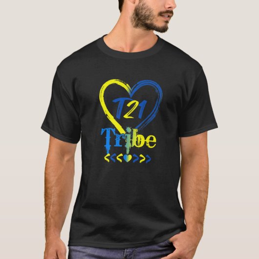 T21 Tribe 21ワールドダウン症候群認識度デイHea Tシャツ (正面)