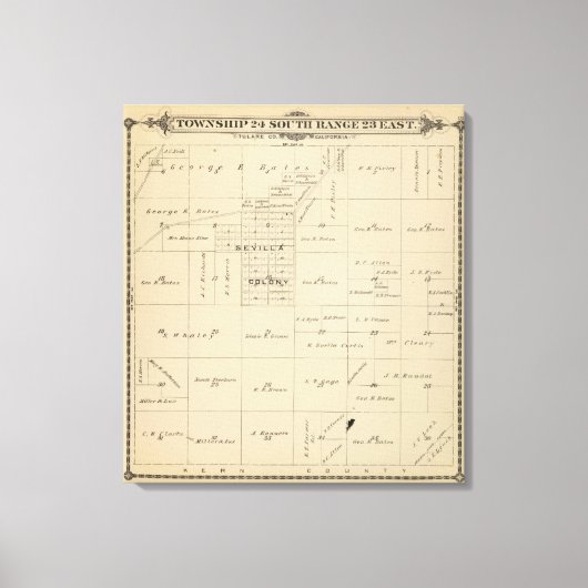 T24S R23E Tulare Countyセクションマップ キャンバスプリント (正面)