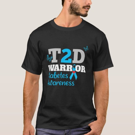 T2D戦士タイプ2糖尿病認識度糖尿病 Tシャツ (正面)