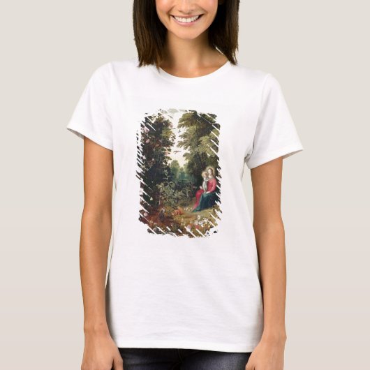 T32789風景の中のマドンナと子供(パネル) Tシャツ (正面)