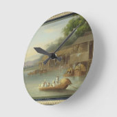 T33508川沿いの住居、インド中国（参照） ラウンド壁時計 (傾斜)
