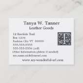 T"の木版画のWoodblockの装飾的な手紙"イニシャル 名刺 (裏面)