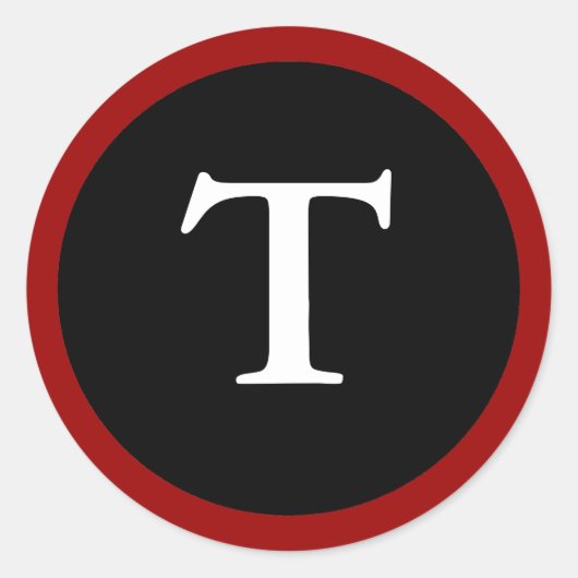 T :イニシャルT文字Tレッド、ホワイト&ブラックのステッカー ラウンドシール (正面)