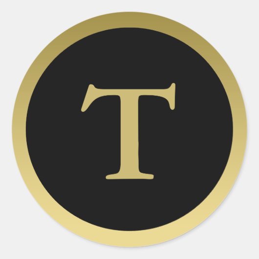 T ::モノグラムTエレガント金ゴールドとブラックステッカー ラウンドシール (正面)