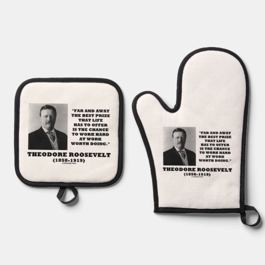 T.ルーズベルト賞偶然の仕事の懸命の仕事が行う 鍋つかみ&鍋敷きセット (正面)