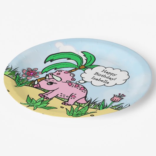 T-レックスをテーマにした誕生日プレート ペーパープレート (アングル)