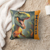 T-レックスジュラシック恐竜グレーとオレンジ クッション (ブランケット)