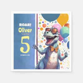 T-レックスチロナサウルス恐竜カラフル誕生日 スタンダードカクテルナプキン