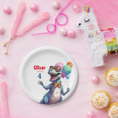 T-レックスチロナサウルス恐竜カラフル誕生日 ペーパープレート (パーティー)