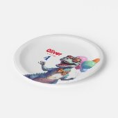 T-レックスチロナサウルス恐竜カラフル誕生日 ペーパープレート (アングル)