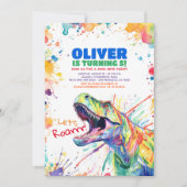 T-レックスチロナサウルス恐竜カラフル誕生日 招待状 (正面)