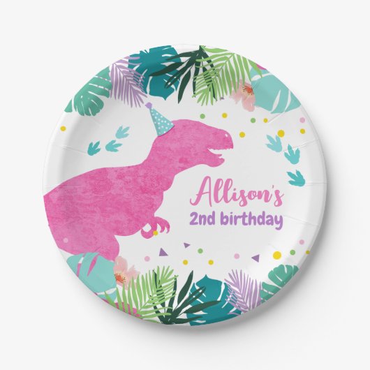 T-レックスピンクディノヒンドゥーナスデノプレヒストリック誕生日 ペーパープレート (正面)