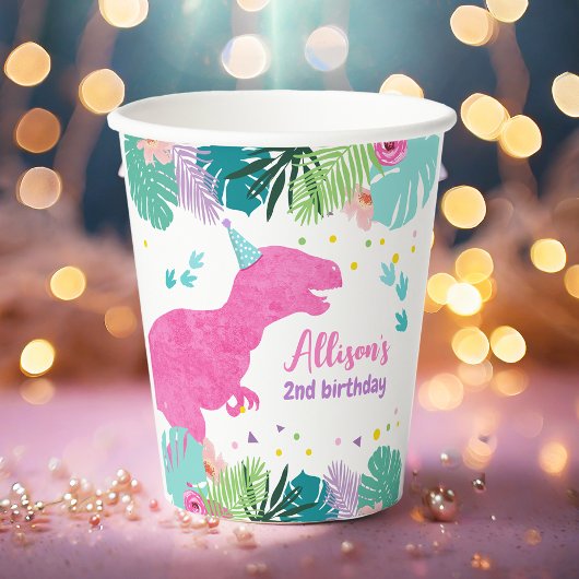 T-レックスピンクディノヒンドゥーナスデノプレヒストリック誕生日 紙コップ