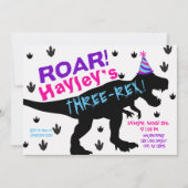 T-レックス恐竜とパーティーハット誕生日招待状 招待状 (正面)