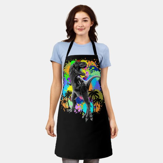T-レックス恐竜ジュラ紀の汚れ絵を描の爬虫類 エプロン (着用した状態)