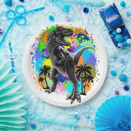 T-レックス恐竜ジュラ紀の汚れ絵を描の爬虫類 ペーパープレート (パーティー)