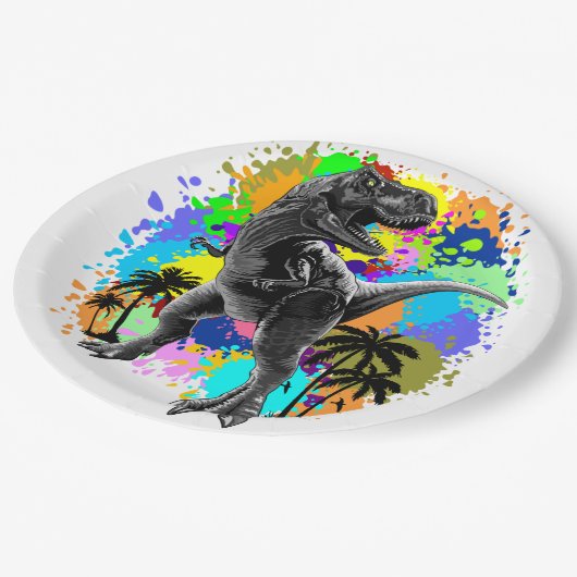 T-レックス恐竜ジュラ紀の汚れ絵を描の爬虫類 ペーパープレート (アングル)