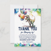 T-レックス恐竜バルーン絵を描スプラッシュ誕生日 サンキューカード (正面)