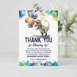 T-レックス恐竜バルーン絵を描スプラッシュ誕生日 サンキューカード