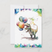 T-レックス恐竜バルーン絵を描スプラッシュ誕生日 サンキューカード (裏面)