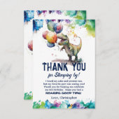 T-レックス恐竜バルーン絵を描スプラッシュ誕生日 サンキューカード (正面/裏面)