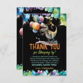 T-レックス恐竜バルーン絵を描スプラッシュ誕生日 サンキューカード (正面/裏面)