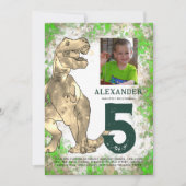 T-レックス恐竜5歳の誕生日パーティー 招待状 (正面)