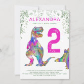 T.レックス2nd誕生日パーティーピンク 招待状 (正面)