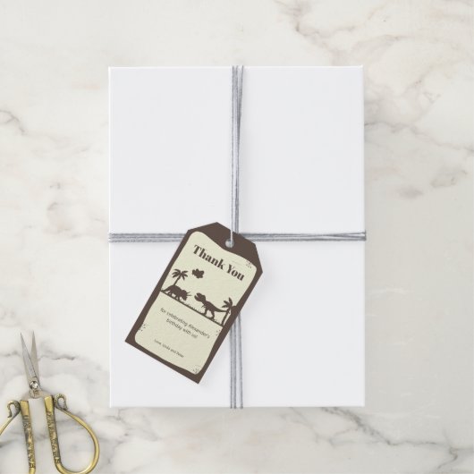 T-レックス&トリケラトプス恐竜シルエットありがとう ギフトタグ (より糸付き)