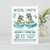 T-レックス プールパーティー 誕生日招待状 招待状 (スタンド正面)