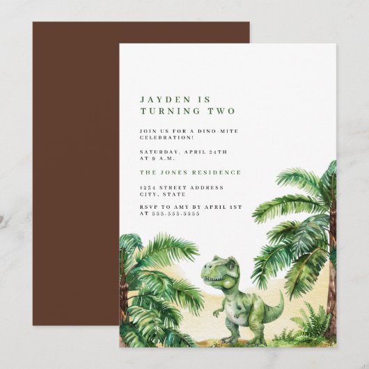 T-レックス 恐竜の誕生日 招待状 (正面/裏面)